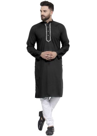 Black Readymade Cotton Mens Kurta Pajama