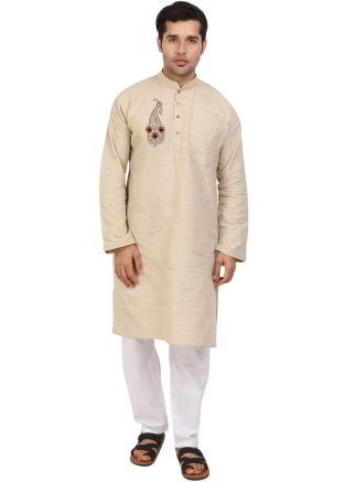 Beige Embroidered Kurta Pajama
