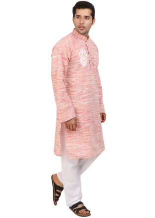 Pink Cotton Mens Kurta Pajama