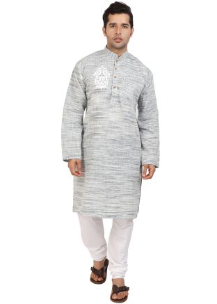 Grey Embroidered Kurta Pajama In Cotton