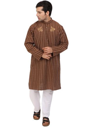 Brown Cotton Mens Kurta Pajama