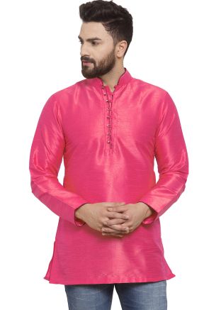 Pink Mens Kurta In Dupion Silk