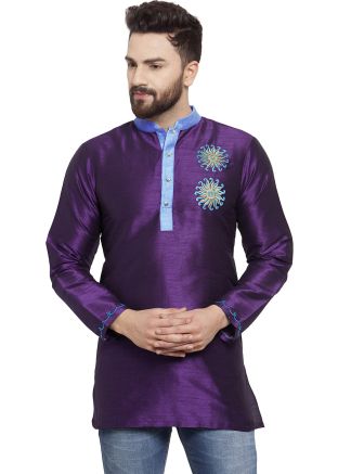 Purple Dupion Silk Kurta In Embroidery