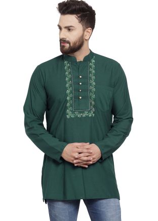 Green Embroidered  Kurta In Cotton