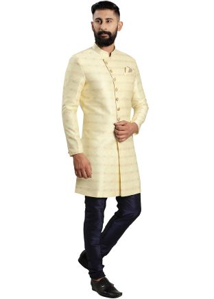 Cream Woven Mens Indo Western Sherwani