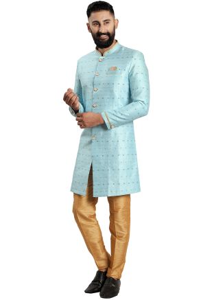 Blue Woven Work Indo Western Sherwani