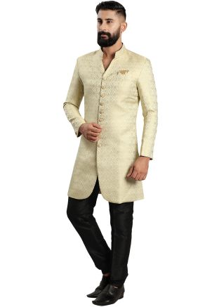 Green Woven Design Indo Western Sherwani