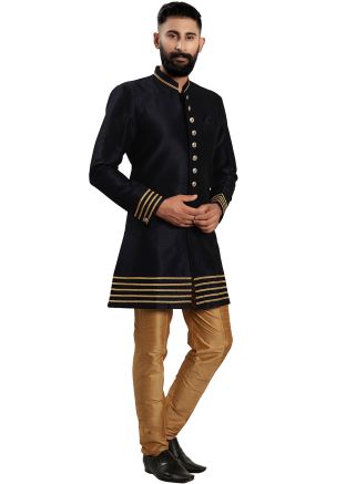 Black Laced Mens Indo Western Sherwani