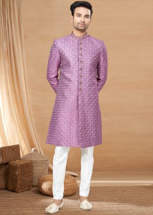 Purple Thread Embroidered Indo Western Sherwani
