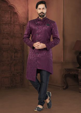Purple Woven Indo Western Sherwani Set
