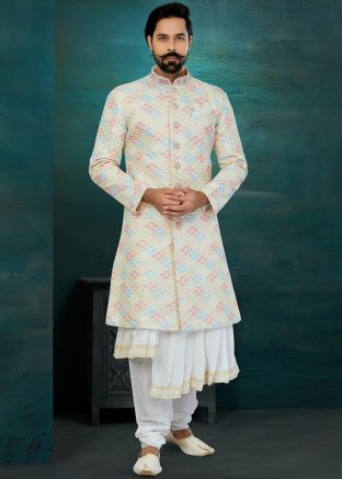 Multicolor Embroidered Indo Western Sherwani Set