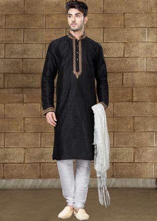 Readymade Black Art Silk Kurta Pajama