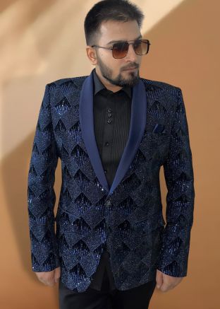 Blue Velvet Bandhgala Jodhpuri Jacket 