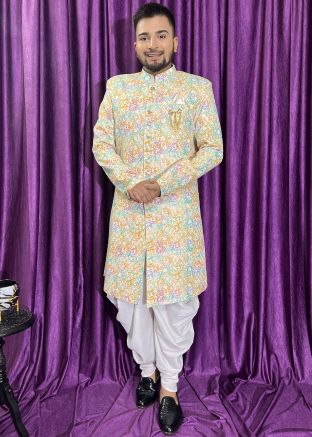 Multicolor Printed Indo Western Sherwani Set