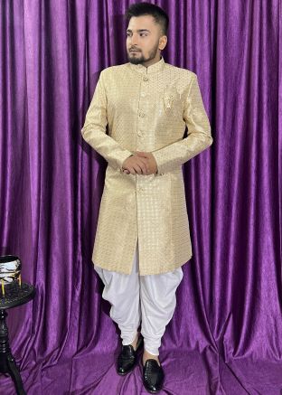 Cream Embroidered Indo Western Sherwani Set