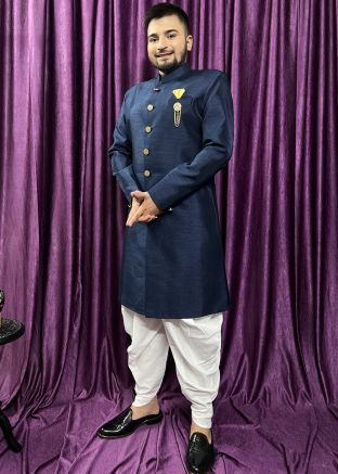 Blue Mens Indo Western Sherwani Set