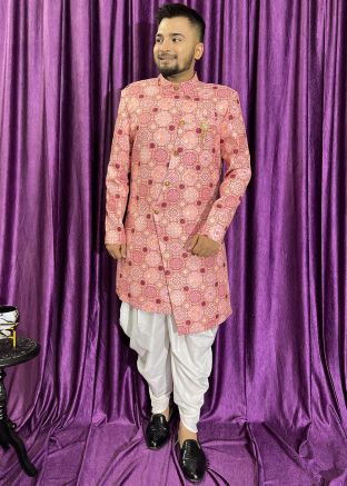 Pink Printed Indo Western Sherwani Set