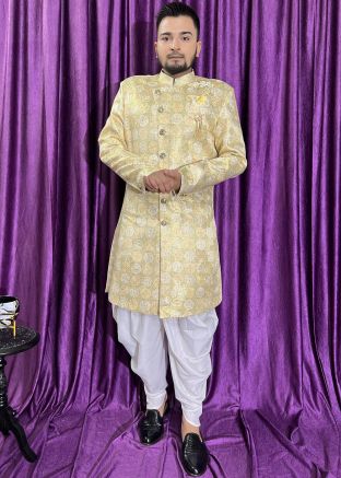 Golden Woven Indo Western Sherwani Set