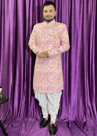 Multicolor Printed Indo Western Sherwani Set