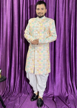 Multicolor Printed Indo Western Sherwani Set