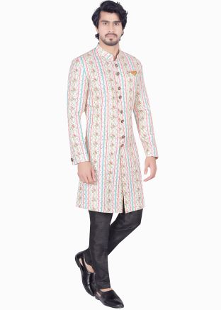 Multicolor Embroidered Indo Western Sherwani Set