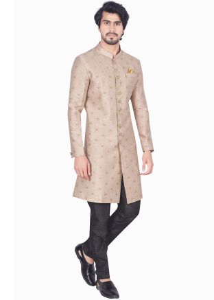 Beige Mens Woven Indo Western Sherwani