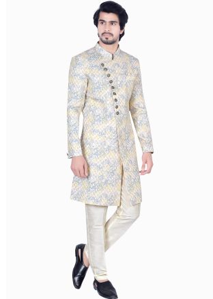 Blue Embroidered Indo Western Sherwani Set