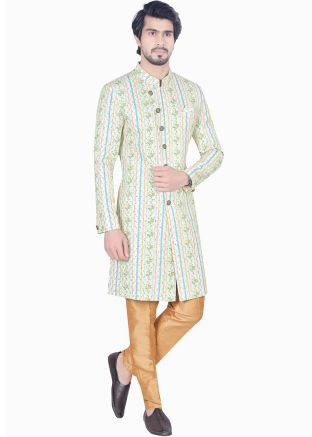 Cream Embroidered Indo Western Sherwani Set