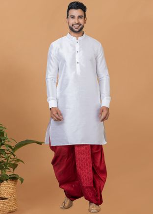 Readymade White Mens Kurta With Dhoti