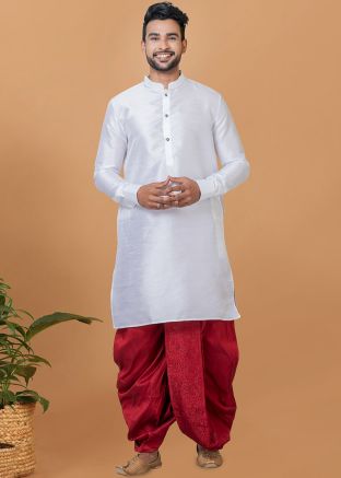 Readymade Mens White Dhoti Kurta Set