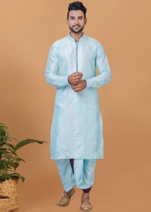 Blue Mens Dhoti Kurta In Dupion Silk
