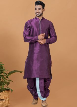 Purple Readymade Mens Kurta Dhoti Set