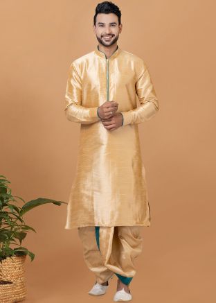 Readymade Beige Dhoti Kurta In Dupion Silk