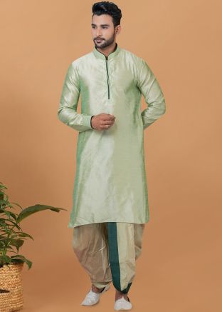 Green Mens Readymade Plain Kurta Dhoti Set