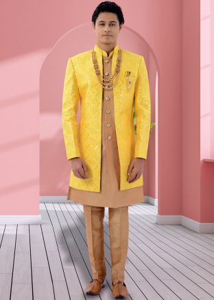 Brown Embroidered Jacket Style Indo Western Sherwani