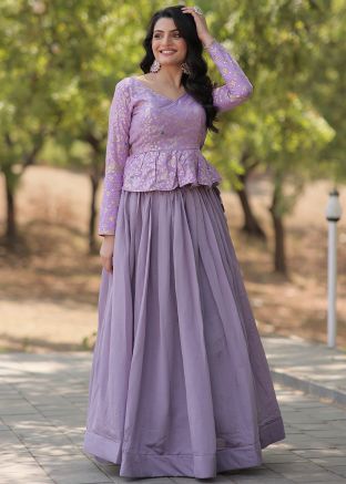 Purple Embroidered Skirt Set