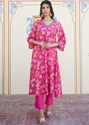 Hot Pink Digital Printed Readymade Kurta & Pant 
