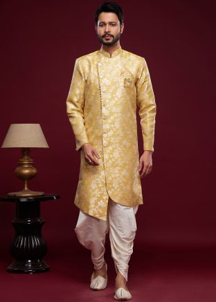 Golden Readymade Mens Woven Indo Western Sherwani & Dhoti