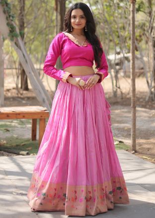 Pink Woven Work Skirt Set In Viscose