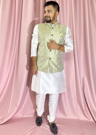 White Mens Kurta Pajama & Nehru Jacket