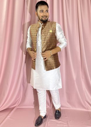 Mens Kurta Pajama & Nehru Jacket In White