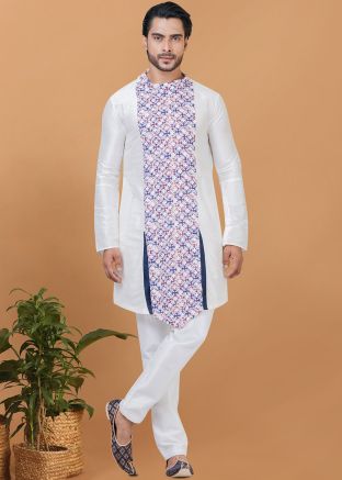 White Digital Printed Kurta Pajama
