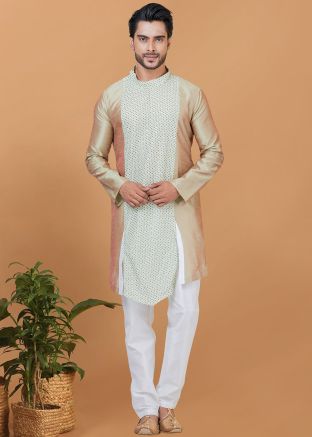 Beige Kurta Pajama In Digital Print