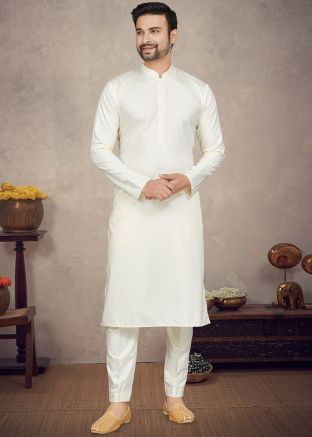 Cream Kurta Pajama In Cotton
