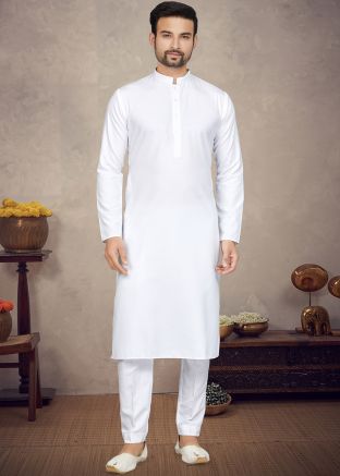 White Kurta Pajama In Cotton