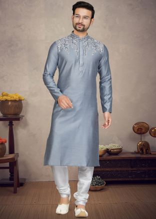 Grey Embroidered Kurta Pajama