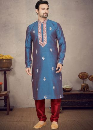 Blue Embroidered Kurta Pajama