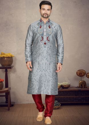 Grey Embroidered Kurta Pajama