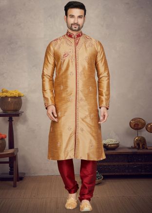 Golden Embroidered Kurta Pajama