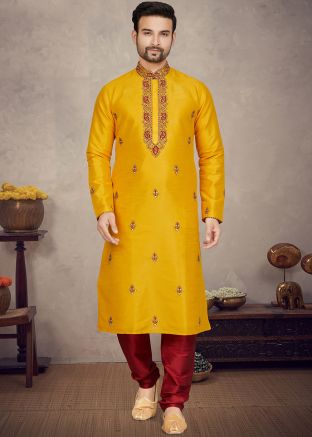 Yellow Embroidered Kurta Pajama